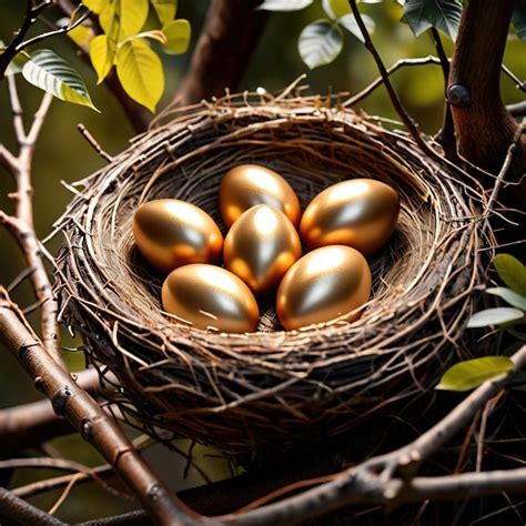 Premium Photo Golden Nest Egg Golden Eggs In Birds Nest Accumulated