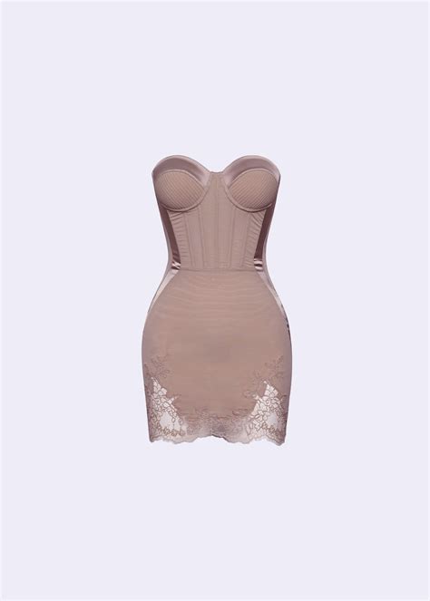 Elara Nude Bustier Minidress With Cord Lace Poem