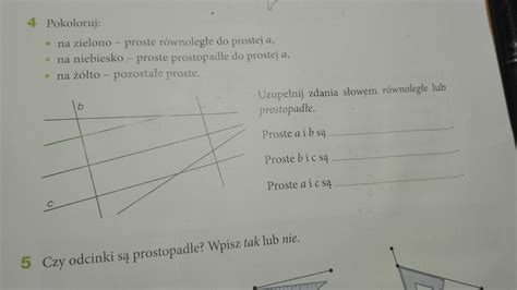 Pokoloruj na zielono proste równoległe do prostej a na niebiesko