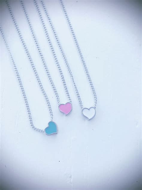 Baby Heart Necklace - Heart Charm Necklace - Pink, Blue, White heart ...