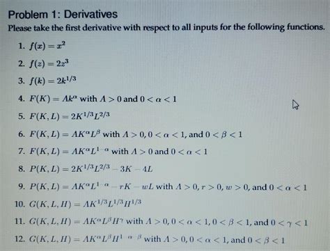 Solved Problem 1: Derivatives Please take the first | Chegg.com