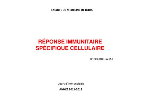 Immuno 09 Reponse Specifique Cellulaire RÉponse Immunitaire