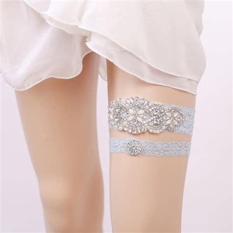 Buy Wedding Garter Rhinestone Embroidery Flower Beading White Sexy