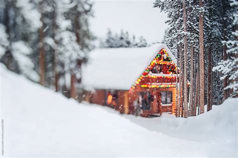 Wood Cabin Amongst Snow Covered Pine Trees By Stocksy Contributor