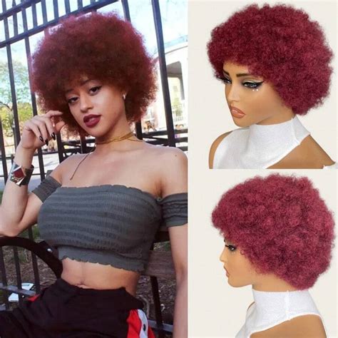 Afro Wig Human Hair Afro Kinky Curly Afro Puff Wigs Full Wigs For Party Cosplay Short Human Hair