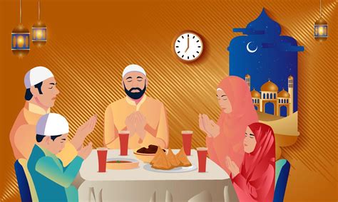 Ramadan Iftar Time With Family Prayers Vector Design 21683108 Vector ...