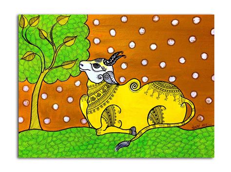 Buy Tamatina Madhubani Canvas Paintings The Holy Cow Traditional