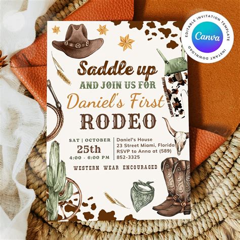 Editable My 1st Rodeo Invitation Editable Cowboy Birthday Party