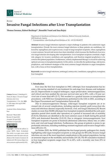 Pdf Invasive Fungal Infections After Liver Transplantation