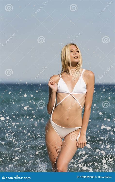 Slim Blonde Woman With Great Body In Bikini Stock Image Image Of