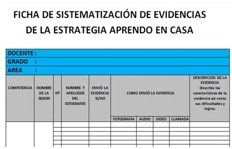 FICHA DE SISTEMATIZACIÓN DE EVIDENCIAS DE LA ESTRATEGIA APRENDO EN CASA