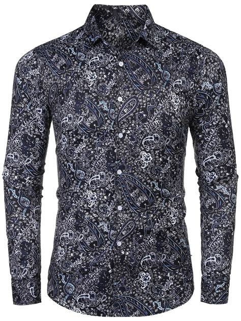 COOFANDY Men S Shirt Blusas Long Sleeve Breasted Paisley Down Collar