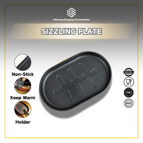 Sizzling Cast Iron Hot Plate Oval With Wood Plate 鐵板燒盤 Pinggan Panas Besi Tuang Berbentuk