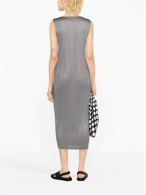 Pleats Please Issey Miyake Monthly Colors Plissé Midi Dress Grey