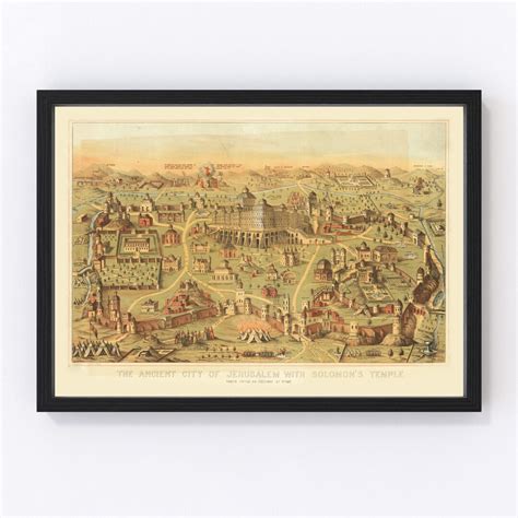 Jerusalem Map 1871 Old Map of Jerusalem Art Vintage Print Framed Canvas ...