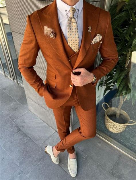 Suit Premium Three Piece Rust Terracotta Mens Suit For Wedding