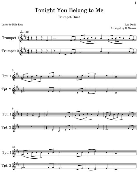 Tonight You Belong To Me Sheet Music For Trumpet