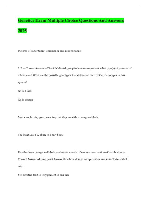 Genetics Multiple Choice Questions And Answers Pdf