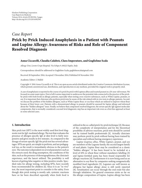 Pdf Prick By Prick Induced Anaphylaxis In A Patient With Peanuts And