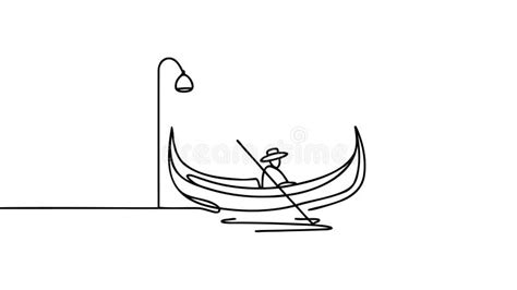 Continuous One Line Drawing Of Gondola Icon In Silhouette On A White