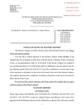 Fillable Online Courts Mt Notice Of Filing Of Masters Report Courts