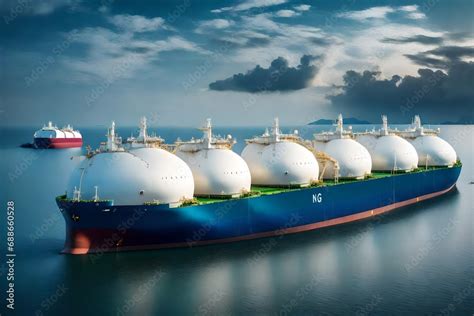 LNG Liquified Gas Tanker Anchored In Gas Terminal Gas Tanks For