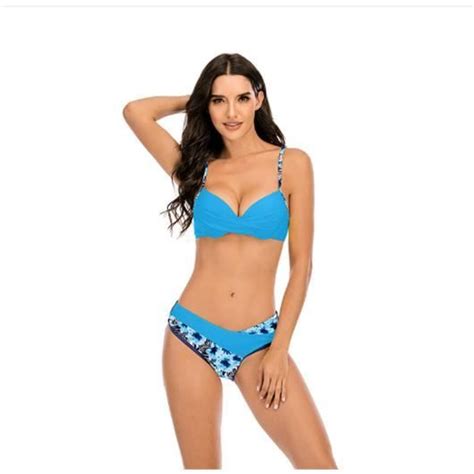Maillot de Bain Femme 2 Pièces Femme Maillot de Bain Double Bretelles Bikini Taille Mi Haute