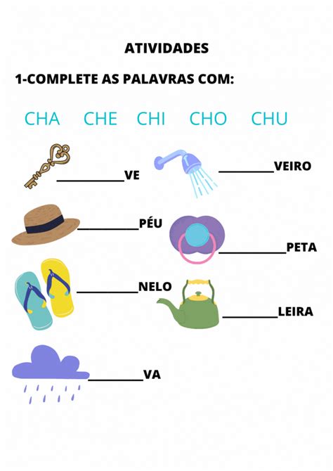 Complete As Palavras Cha Che Chi Cho Ou Chu Em 2024 Atividades