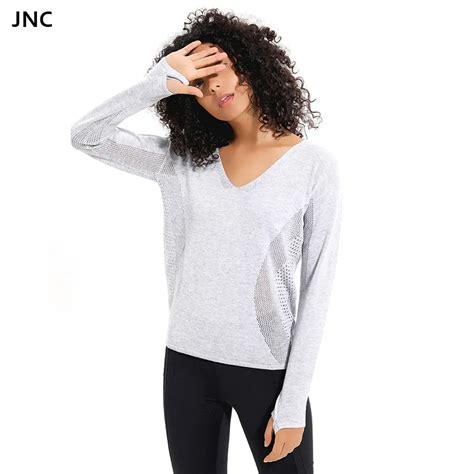 Jnc Long Sleeve Yoga Shirts For Women Wool V Neck Loose Yoga Top Hollow