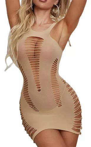 Vestido Sexy Regata Arrastao Nude Decote Sensual Namorados MercadoLivre