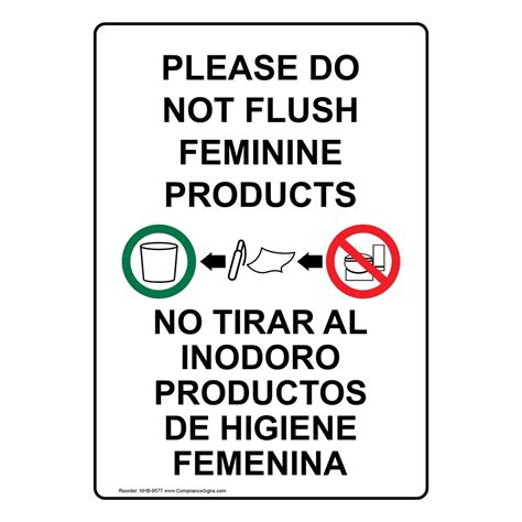 English Spanish Vertical Sign Do Not Flush Feminine Products