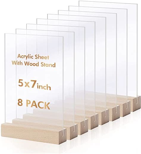 TLunlove Acrylic Sheets with Wood Stands, Clear Acrylic Sign Blank for Crafts, Acrylic Table ...