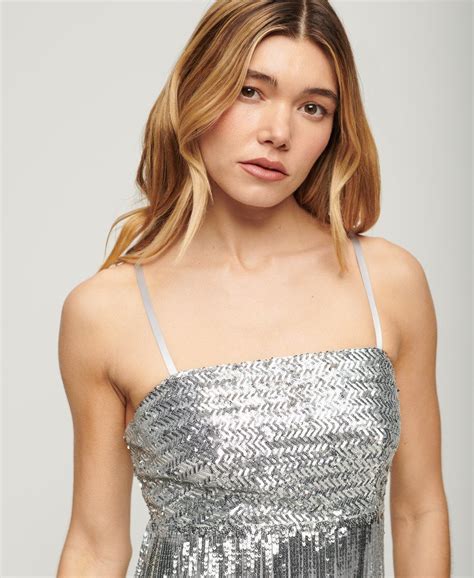 Womens Fringe Cami Mini Dress In Silver Fringe Sequin Superdry Uk