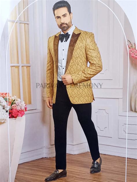 Yellow Colour Imported Fabric Mens Designer Tuxedo Suit