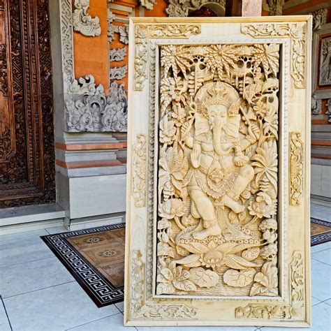 Hand Carved Teakwood Decorative Wall Art Sculpture Ganesha Ganapati