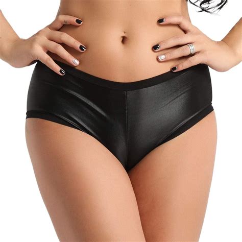 MSemis Bikini Shorts De Cuero Push Up Para Mujer Braguita Negra Sexy