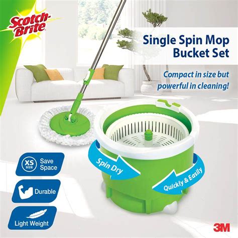 M Scotch Brite Single Spin Mop Bucket Set Long Handle Lightweight