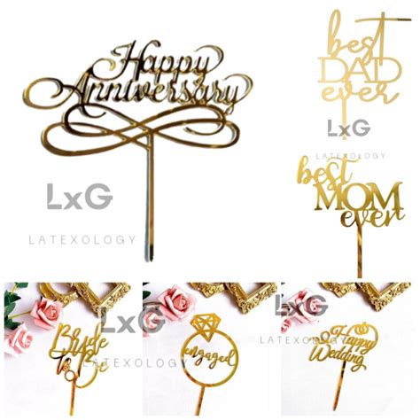 Jual Cake Topper Akrilik Anniversary Best Mom Dad Wedding Engagement