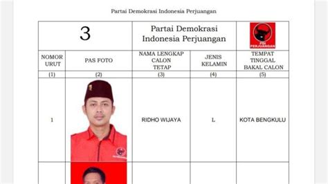 Daftar Nama Caleg Pdip Untuk Dprd Kota Bengkulu Lengkap Per Dapil