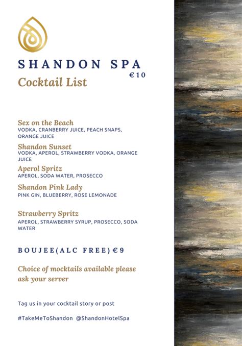 Spa Drinks Menu Shandon Hotel