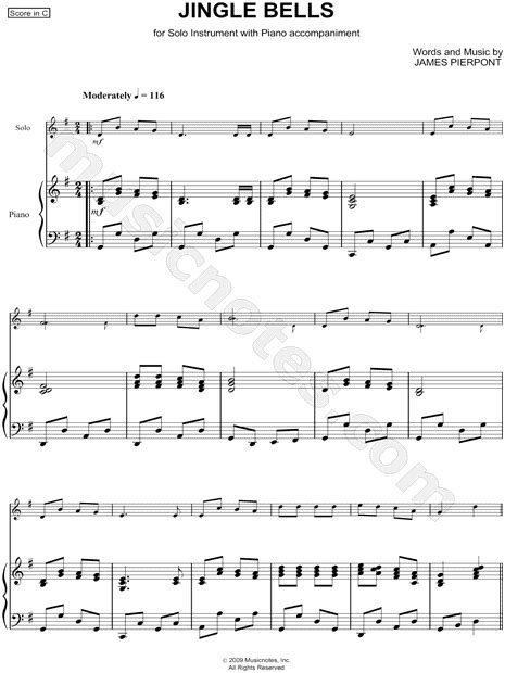 James Pierpont Jingle Bells Piano Accompaniment Sheet Music In G