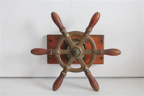 Vintage Brass And Wood Boat Steering Wheel At 1stdibs