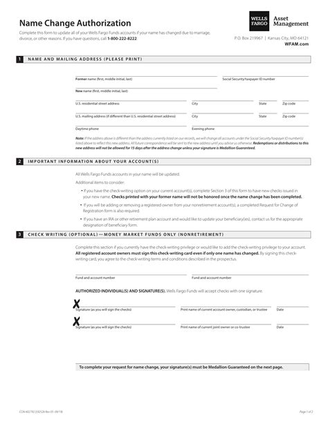 Wells Fargo Name Change Form ≡ Fill Out Printable PDF Forms Online
