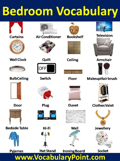 List Of Bedroom Vocabulary With Pictures In English - Vocabulary Point