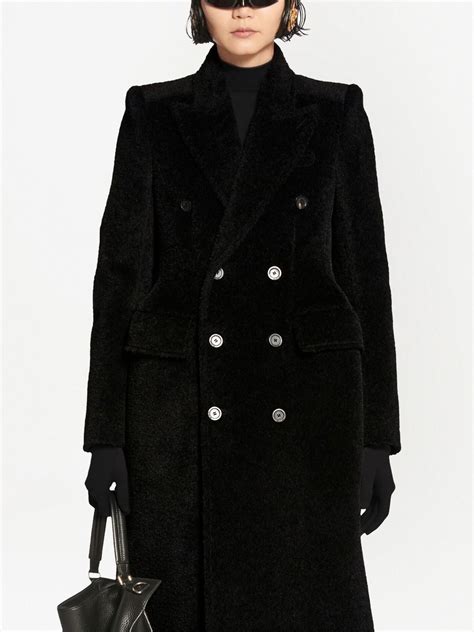 Balenciaga Hourglass Double Breasted Wool Blend Twill Coat In Black