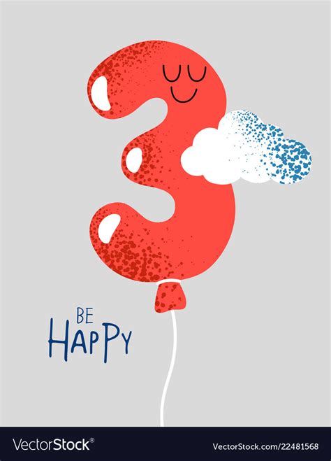 Funny happy birthday gift card number 3 balloon Vector Image