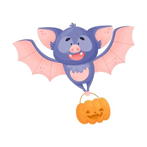 Character De Chauve Souris Mignon Volant Portant Une Citrouille D