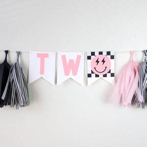 Happy Babe Checkered Banner High Chair One Cool Girl Pink Two Rad Two Cool First Birthday Baby