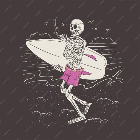 Premium Vector Summer Vibe With Enjoying Skeleton On A Beach