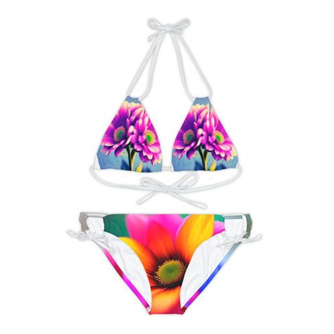 Flower Garden Strappy Bikini Set Aop Triangle Bikini Top Etsy